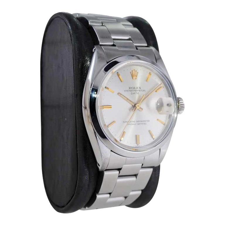 Modernist Rolex Stainless Steel Oyster Perpetual Date with Original Silver Dial 1960's