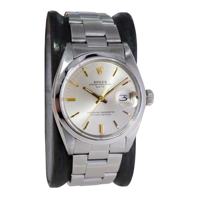 Rolex Stainless Steel Oyster Perpetual Date with Original Silver Dial 1960's In Excellent Condition In Long Beach, CA