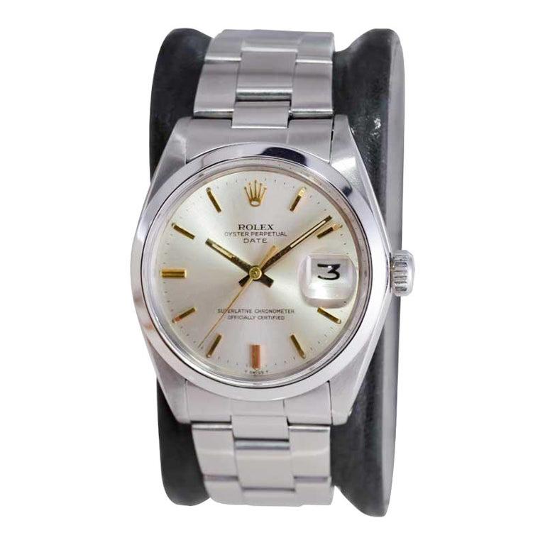 Women's or Men's Rolex Stainless Steel Oyster Perpetual Date with Original Silver Dial 1960's