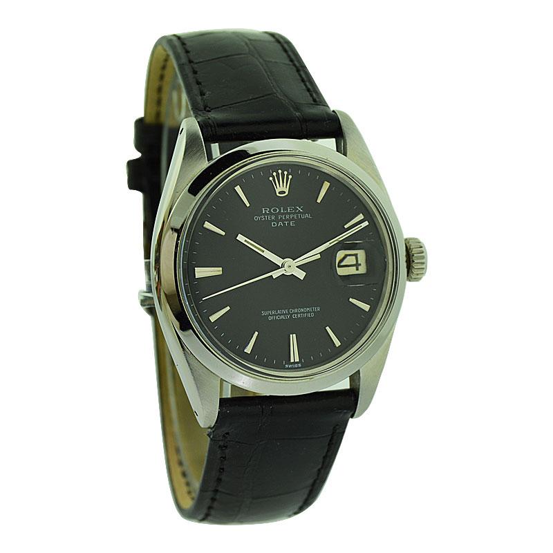 Rolex Stainless Steel Oyster Perpetual Date with Rare Black Dial, 1967 or 1968 1