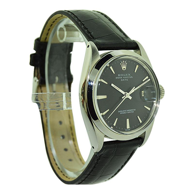 Rolex Stainless Steel Oyster Perpetual Date with Rare Black Dial, 1967 or 1968 2