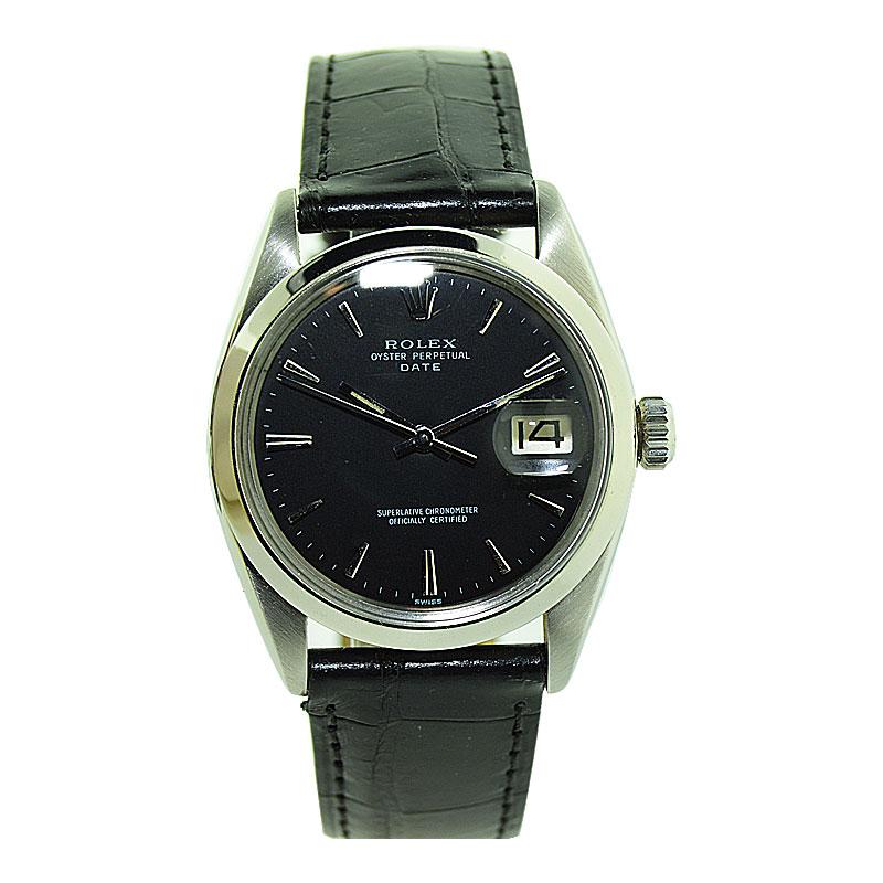 Rolex Stainless Steel Oyster Perpetual Date with Rare Black Dial, 1967 or 1968