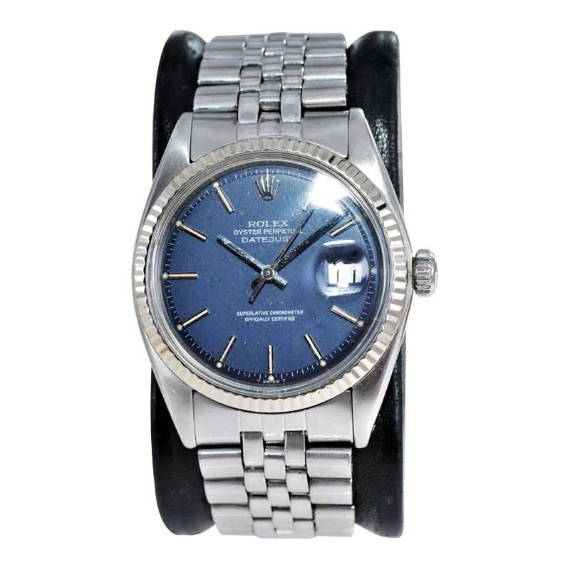 FACTORY / HOUSE: Rolex Watch Company
STYLE / REFERENCE: Datejust / Reference 1601
METAL / MATERIAL: Stainless Steel / White Gold Fluted Bezel
CIRCA / YEAR: 1970's
DIMENSIONS / SIZE: Length 43mm x Diameter 36mm
MOVEMENT / CALIBER: Perpetual Winding /