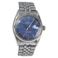Rolex Stainless Steel Oyster Perpetual Datejust Original Blue Dial, Mid 1970's