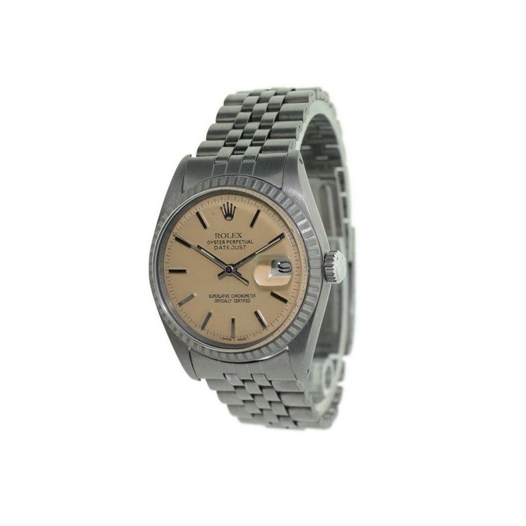 FACTORY / HOUSE: Rolex Oyster Perpetual
STYLE / REFERENCE: Datejust / Reference 1601
METAL / MATERIAL: Stainless Steel 
DIMENSIONS: Length 43mm X Diameter 36mm
CIRCA: Early 1970's
MOVEMENT / CALIBER: Perpetual Winding / 26 Jewels / Caliber 1570
DIAL