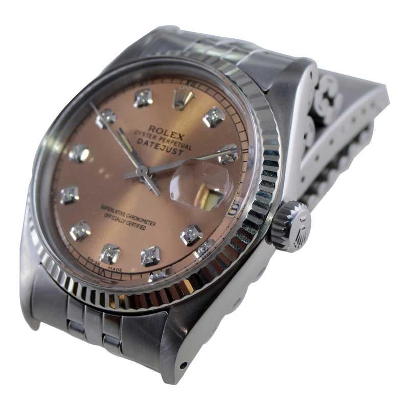 Rolex Datejust in acciaio con quadrante personalizzato in bronzo e indici in diamante, circa, anni '70 in vendita 3