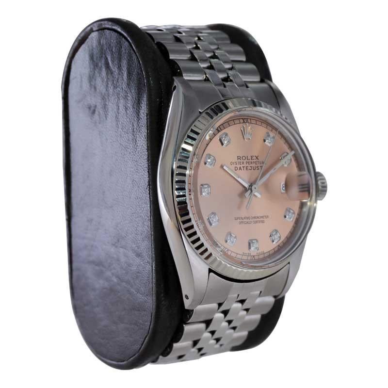 FACTORY / HOUSE: Rolex Watch Company
STYLE / REFERENCE: Oyster Perpetual Datejust / Reference 1601
METAL / MATERIAL: Stainless Steel
CIRCA / YEAR: 1970's
DIMENSIONS / SIZE: Length 43mm X Diameter 36mm
MOVEMENT / CALIBER: Perpetual Winding / 26