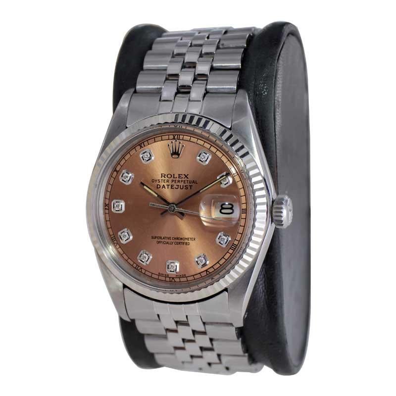 Modern Rolex Steel Datejust with Custom Bronze Dial and Diamond Markers circa, 1970's For Sale