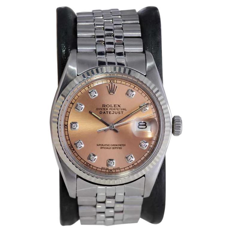 Rolex Steel Datejust with Custom Bronze Dial and Diamond Markers circa, 1970's For Sale