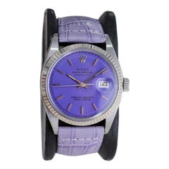 Rolex Edelstahl Oyster Perpetual Datejust mit maßgefertigtem lila Zifferblatt 1970er Jahre