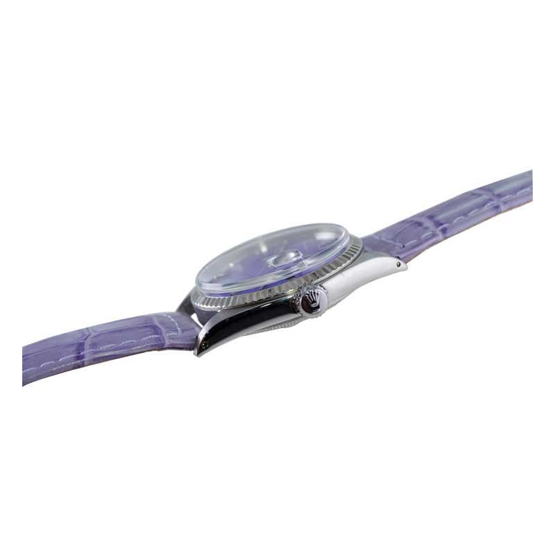 Women's or Men's Rolex Stainless Steel Oyster Perpetual Datejust with Custom Purple Dial 1970's
