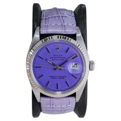 Used Rolex Stainless Steel Oyster Perpetual Datejust with Custom Purple Dial 1970's
