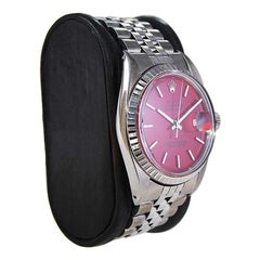 Rolex Stainless Steel Oyster Perpetual Datejust with Custom Red Dial, 1960's