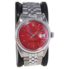 Vintage Rolex Stainless Steel Oyster Perpetual Datejust with Custom Red Dial, 1960's