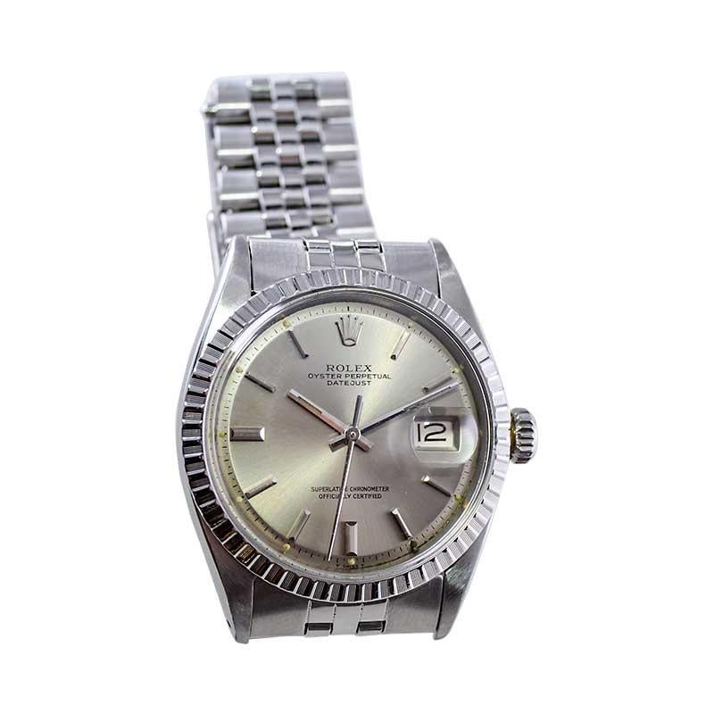 Rolex Stainless Steel Oyster Perpetual Datejust with Original Silver Dial 1970's For Sale 1