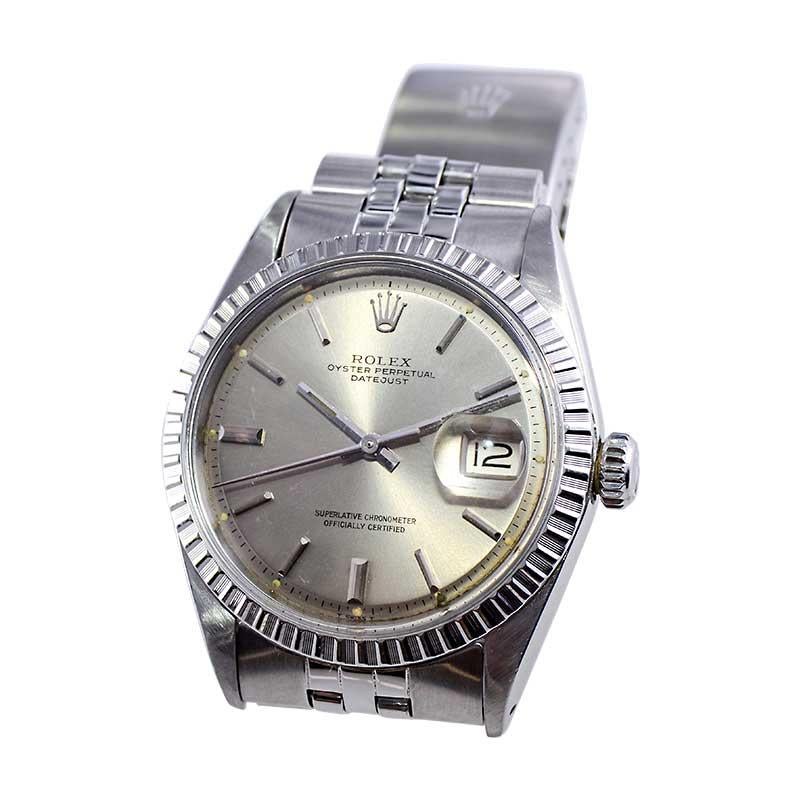 Rolex Stainless Steel Oyster Perpetual Datejust with Original Silver Dial 1970's For Sale 2