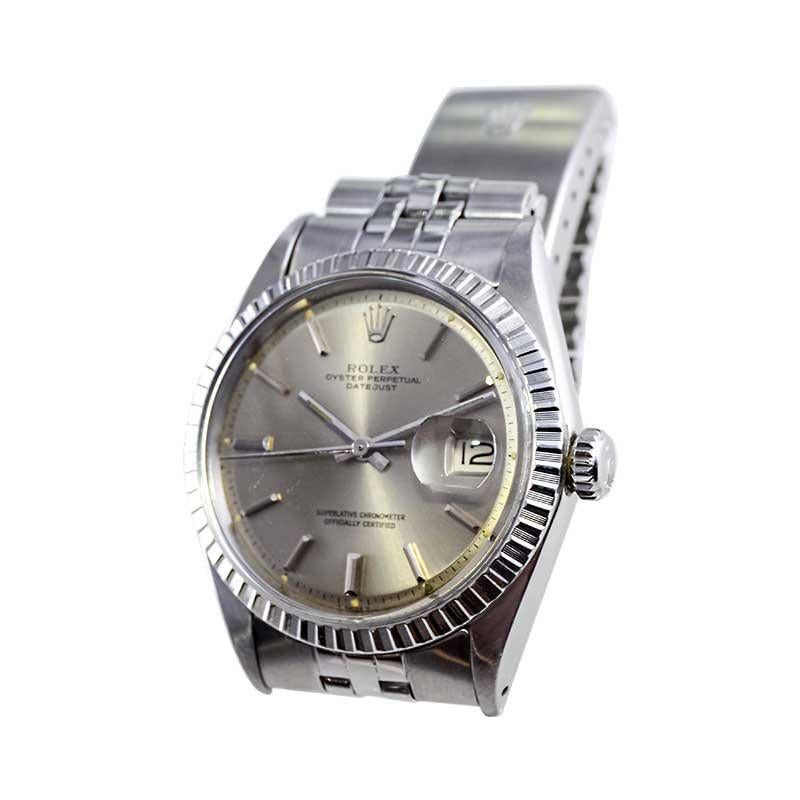 Rolex Stainless Steel Oyster Perpetual Datejust with Original Silver Dial 1970's For Sale 3