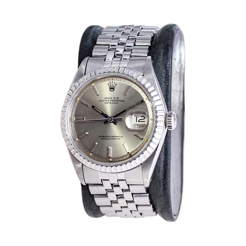 Modern Rolex Stainless Steel Oyster Perpetual Datejust with Original Silver Dial 1970's For Sale