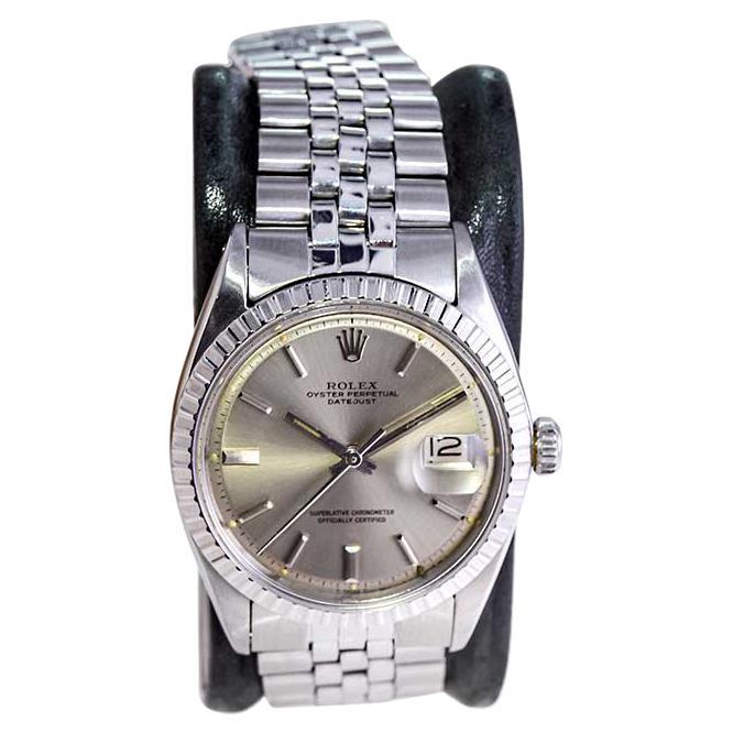 Rolex Edelstahl Oyster Perpetual Datejust mit Original Silber Zifferblatt 1970er Jahre