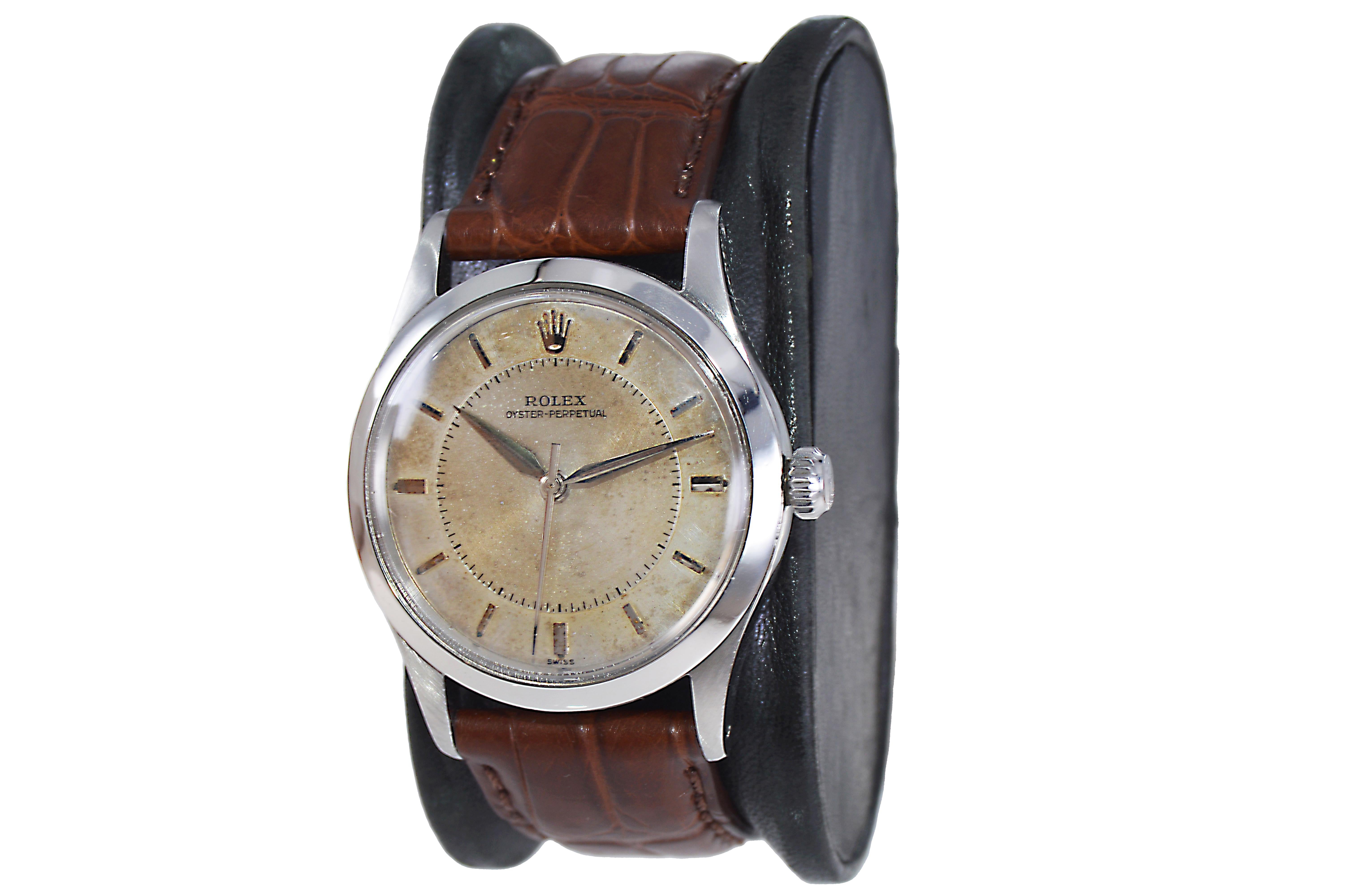 Modernist Rolex Stainless Steel Oyster Perpetual from 1957 with Original Patinated Dial For Sale