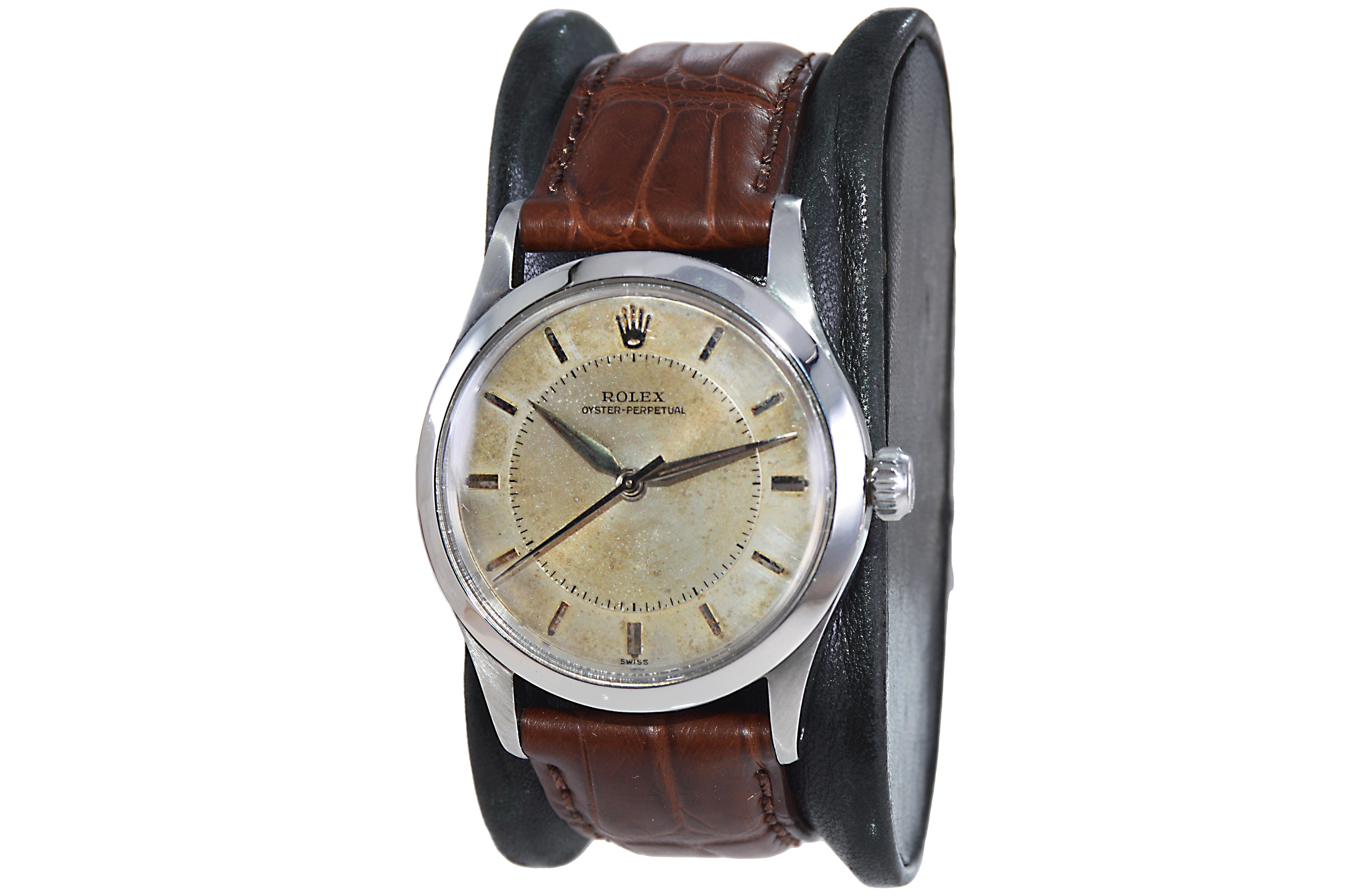 Rolex Stainless Steel Oyster Perpetual from 1957 with Original Patinated Dial In Excellent Condition For Sale In Long Beach, CA