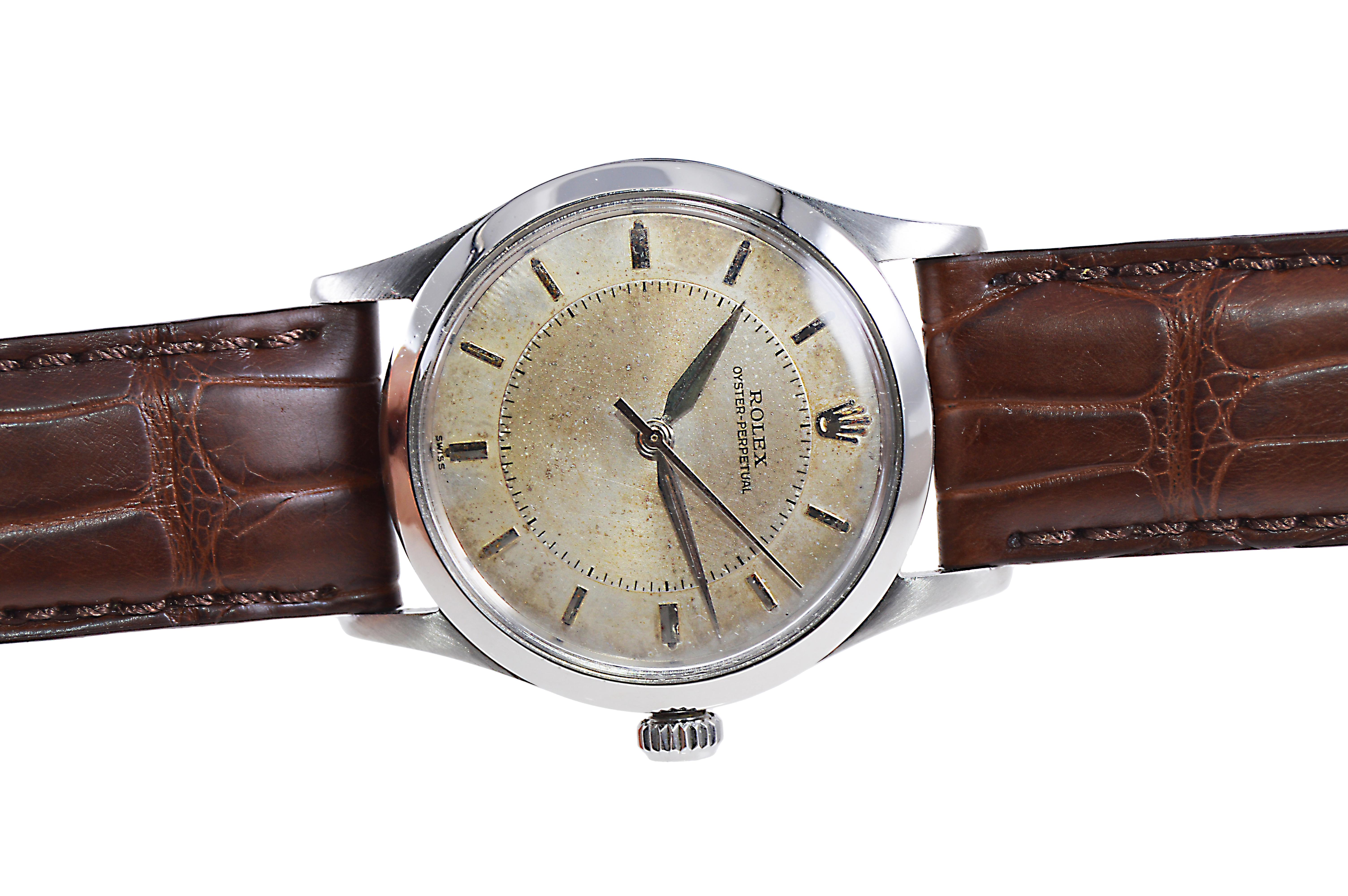 Rolex Stainless Steel Oyster Perpetual from 1957 with Original Patinated Dial For Sale 1