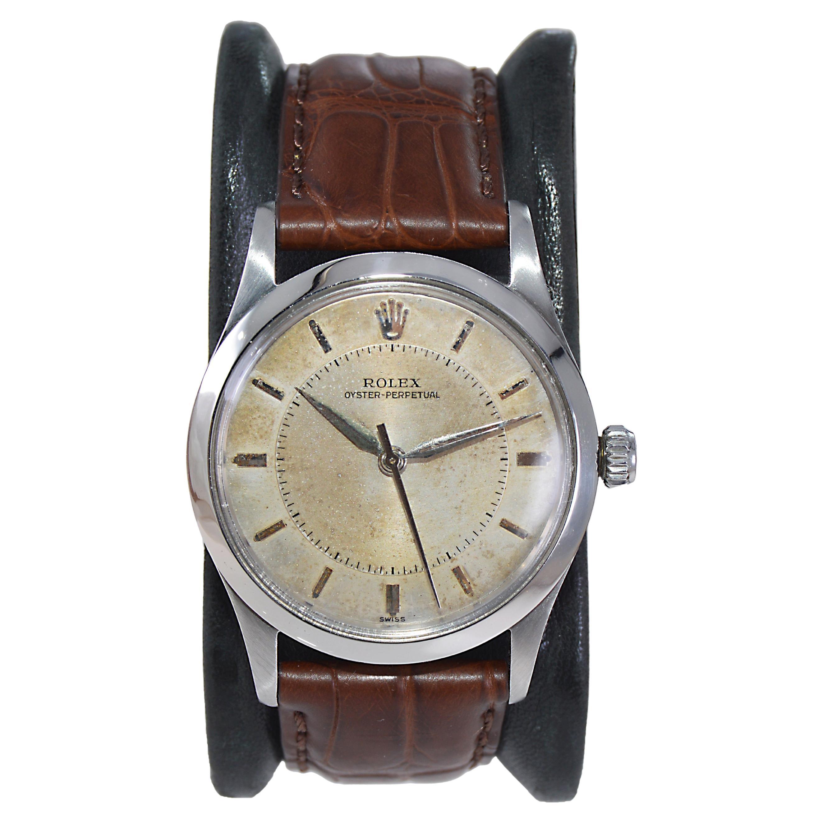 Rolex Stainless Steel Oyster Perpetual from 1957 with Original Patinated Dial For Sale