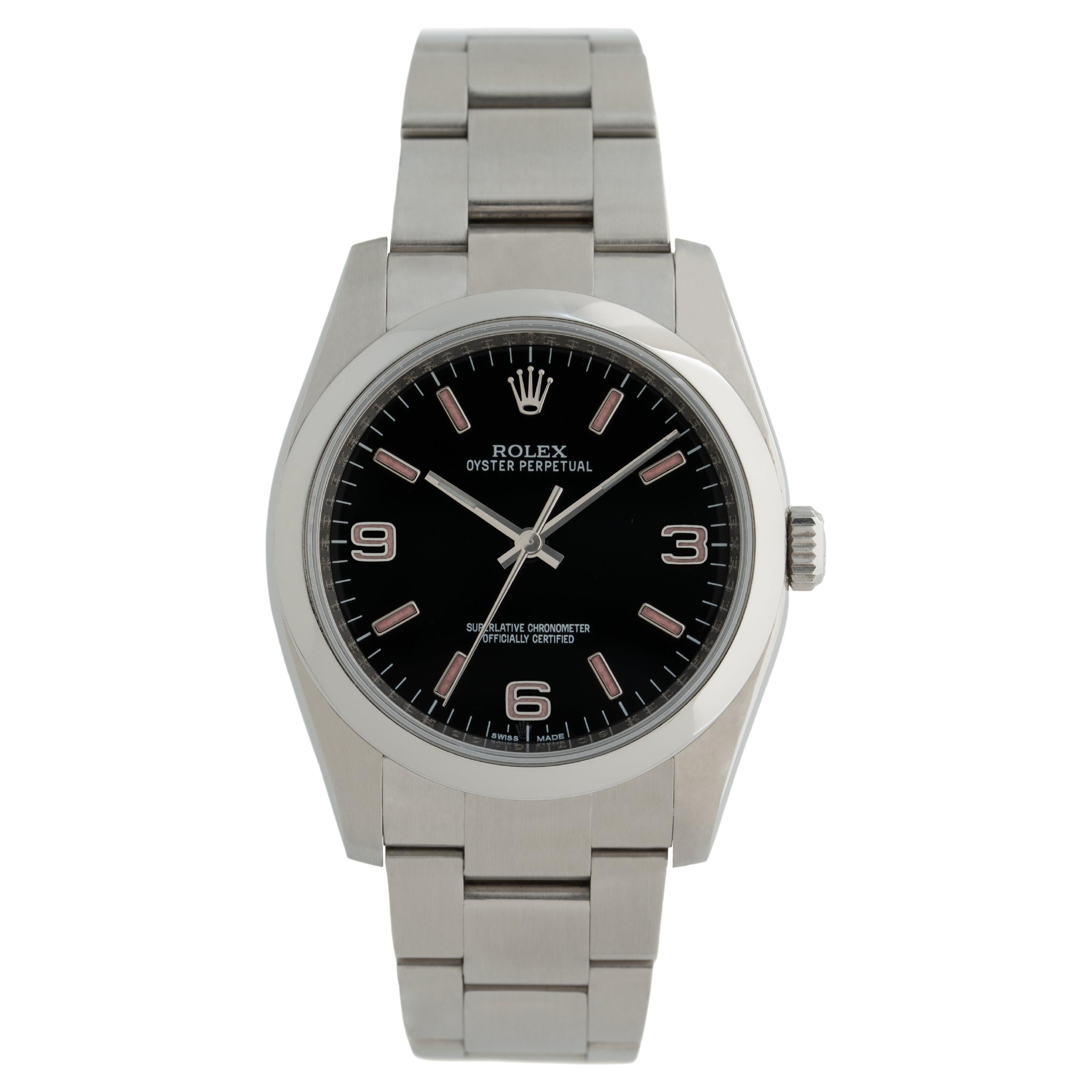 Rolex Stainless Steel Oyster Perpetual Model 116000 Black and Pink Dial & Papers For Sale