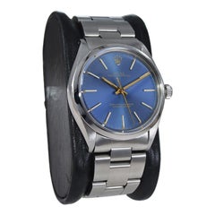 Rolex Stainless Steel Oyster Perpetual Original Metallic Blue Dial from 1980