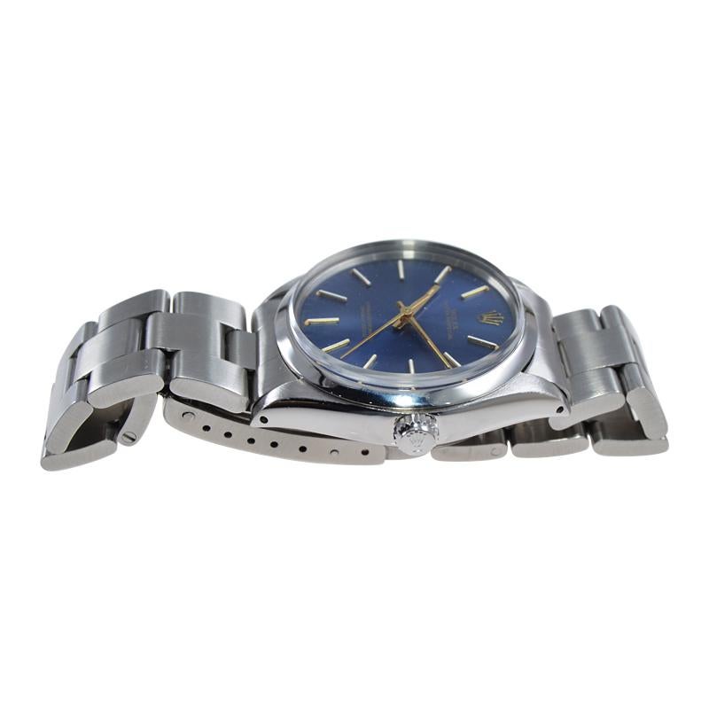 Rolex Stainless Steel Oyster Perpetual Original Metallic Blue Dial from 1980 1