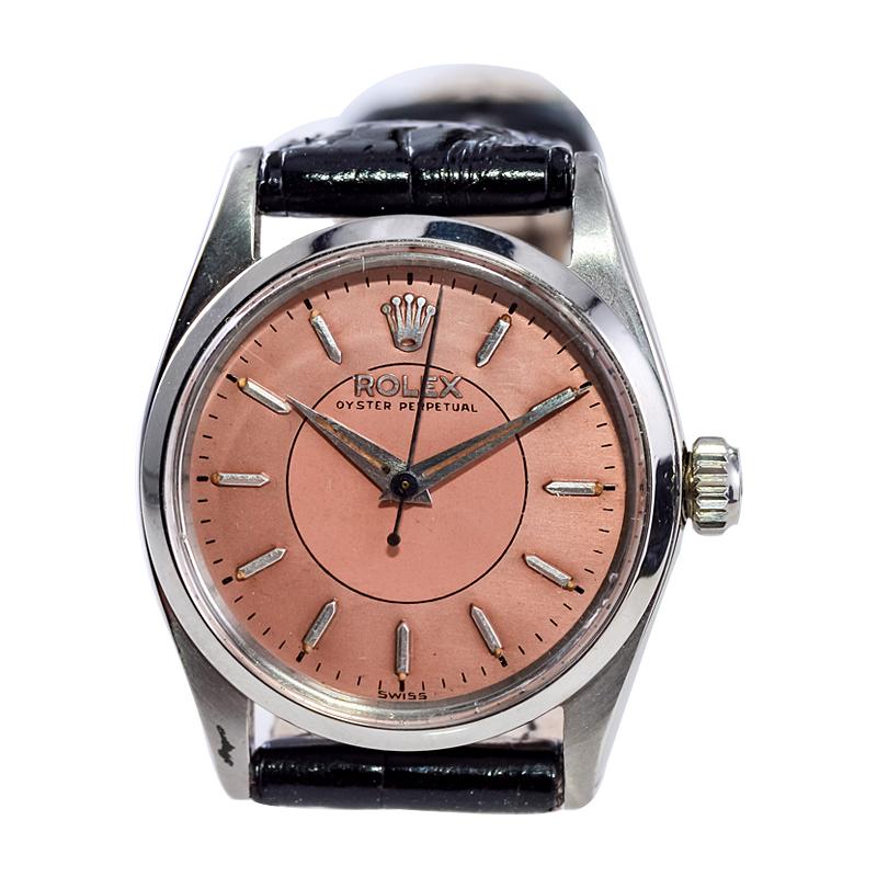 Rolex Stainless Steel Oyster Perpetual with 2 Tone Salmon Dial, circa 1958 For Sale 1