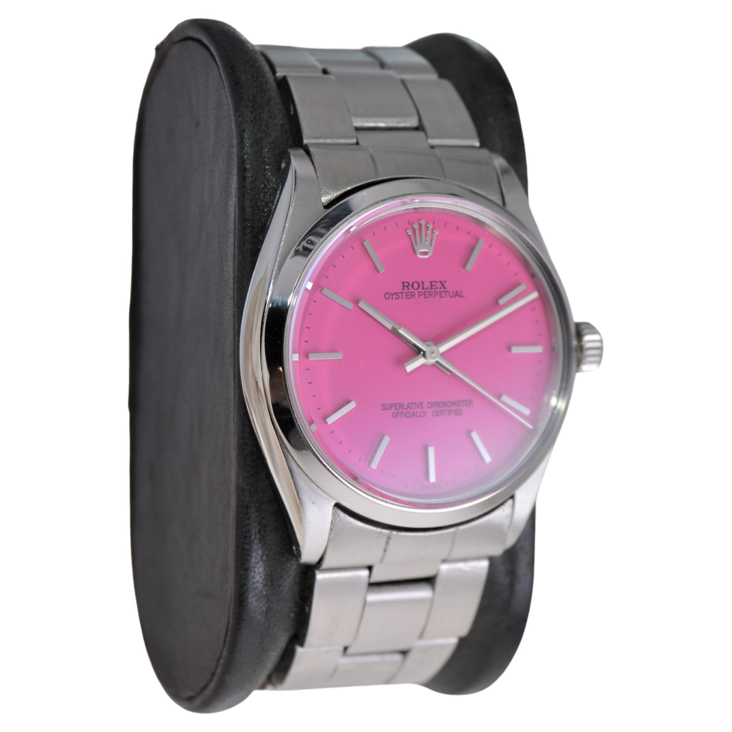 FACTORY / HOUSE: Rolex Watch Company
STYLE / REFERENCE: Oyster Perpetual / Reference 1002
METAL / MATERIAL: Stainless Steel 
CIRCA / YEAR: 1960's
DIMENSIONS / SIZE: Length 39mm X Diameter 34mm
MOVEMENT / CALIBER: Perpetual Winding / Jewels 26 /