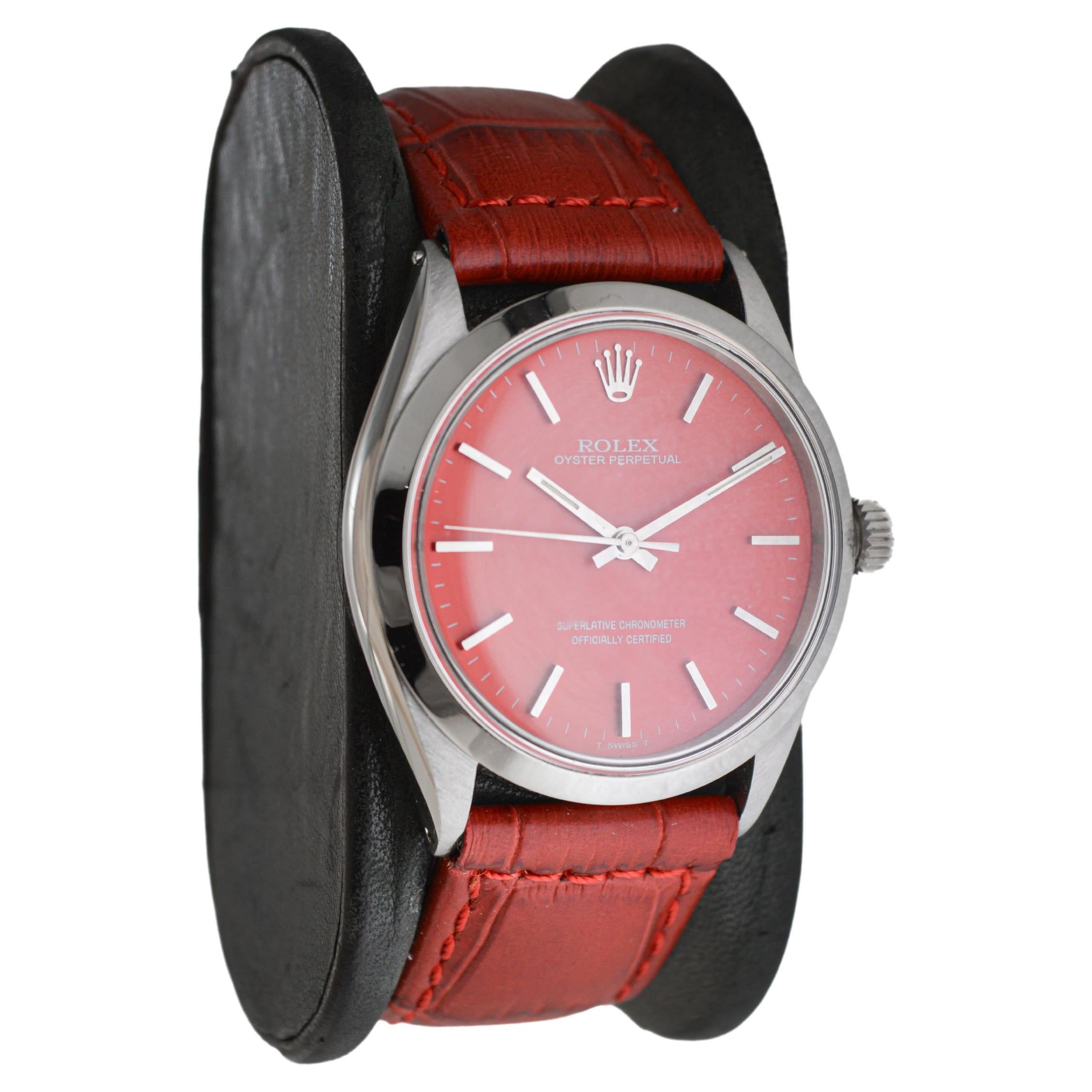 FACTORY / HOUSE: Rolex Watch Company
STYLE / REFERENCE: Oyster Perpetual / Reference 1002
METAL / MATERIAL: Stainless Steel 
CIRCA / YEAR: 1960's 
DIMENSIONS / SIZE: Length 39mm X Diameter 34mm
MOVEMENT / CALIBER: Perpetual Winding / 26 Jewels /