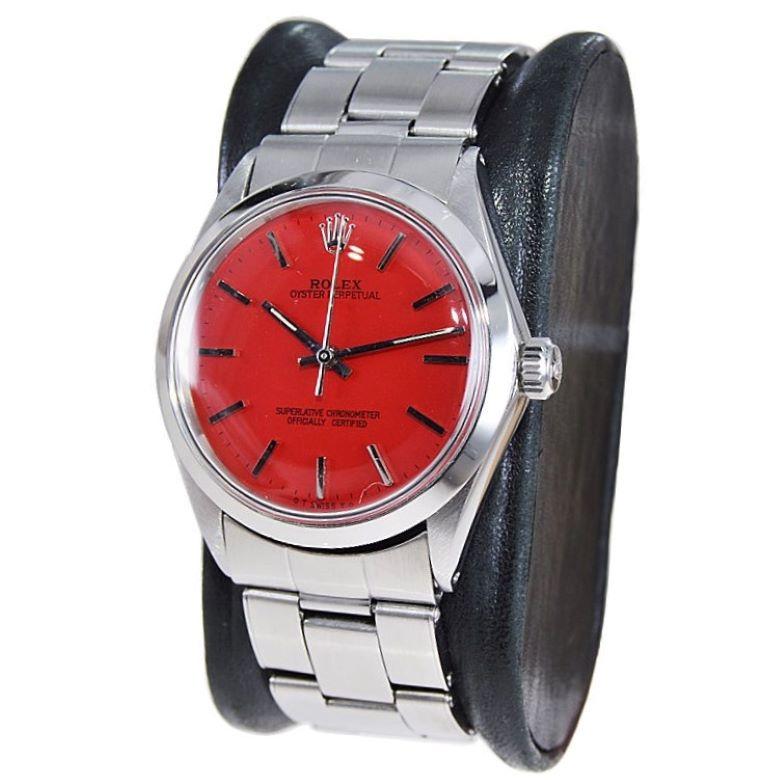 da uomo o donna Rolex Oyster Perpetual in acciaio inossidabile con quadrante rosso personalizzato circa, anni '60 in vendita