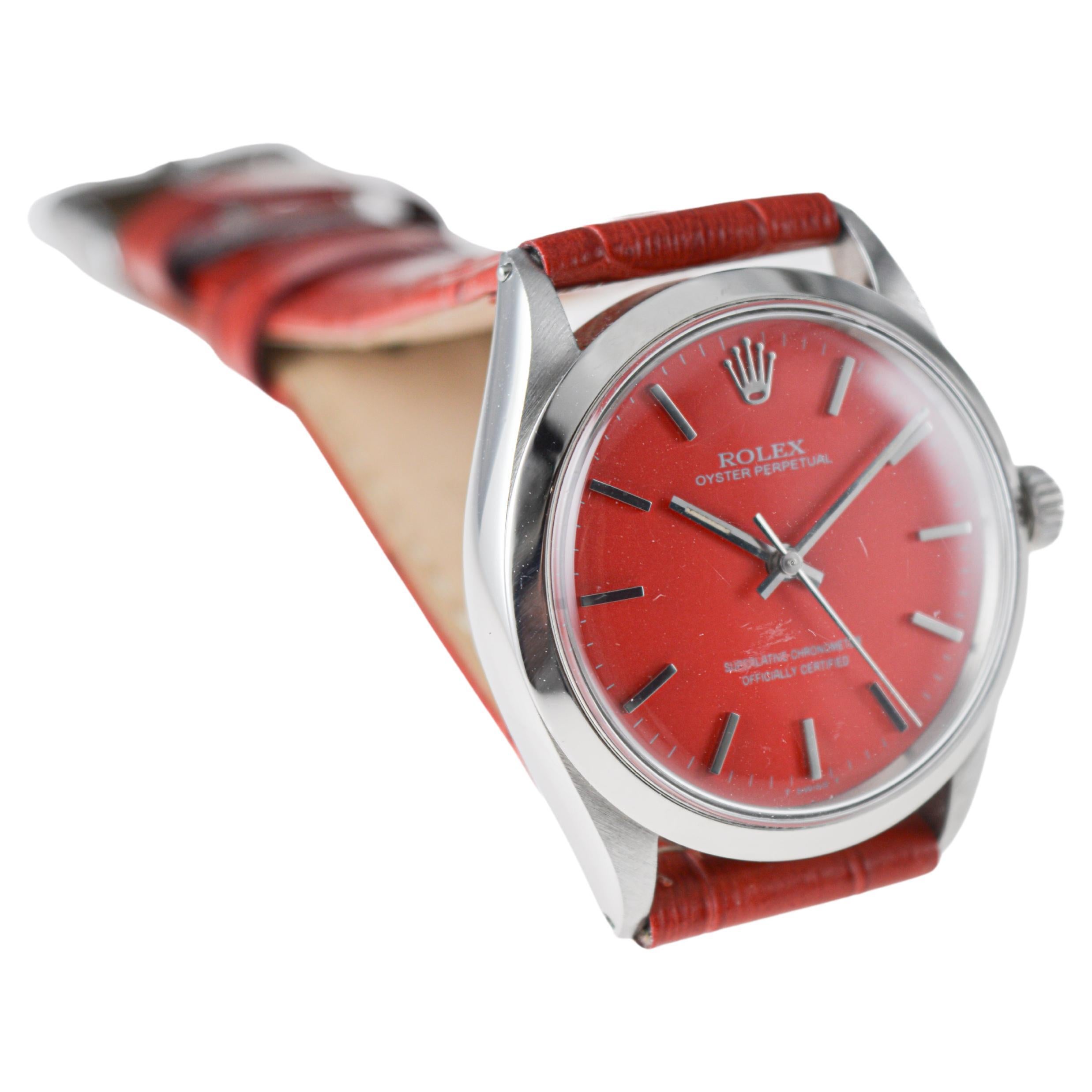 Rolex Stainless Steel Oyster Perpetual with Custom Red Dial circa, 1960's 1