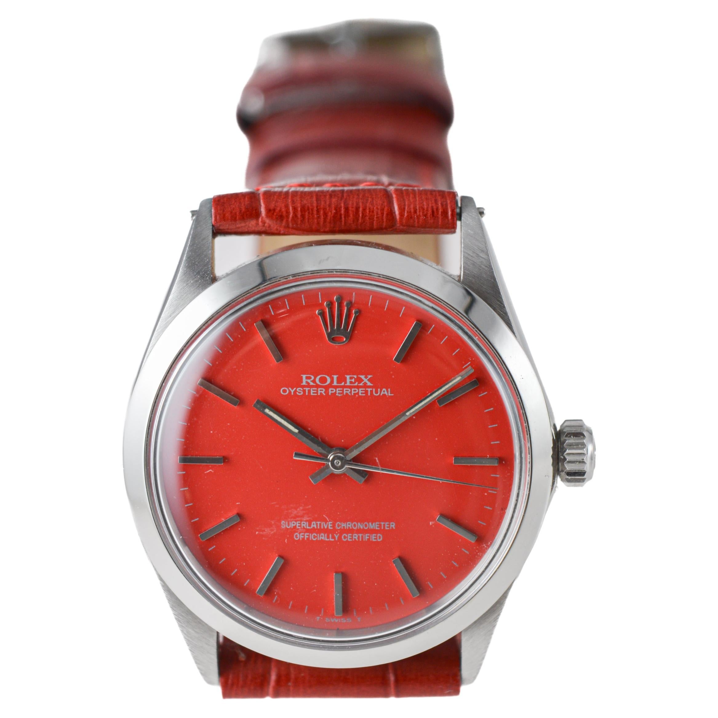 Rolex Stainless Steel Oyster Perpetual with Custom Red Dial circa, 1960's 2