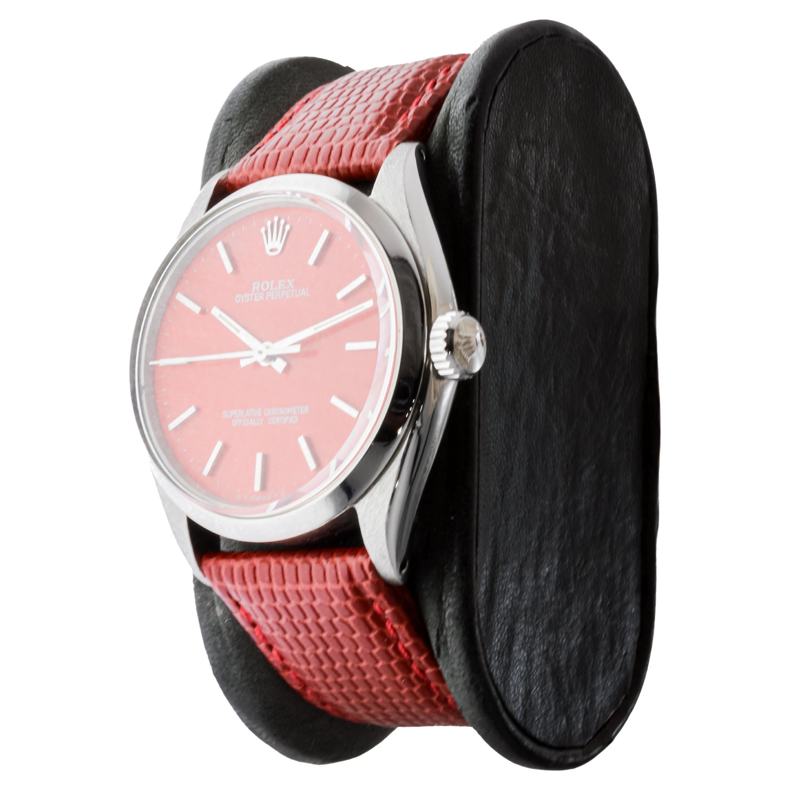 Rolex Oyster Perpetual de acero inoxidable con esfera roja personalizada hacia 1960 en venta 2