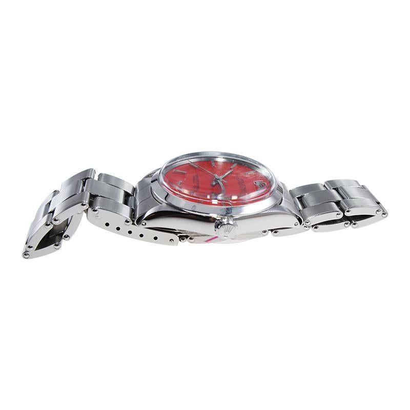 Rolex Oyster Perpetual in acciaio inossidabile con quadrante rosso personalizzato circa, anni '60 in vendita 2