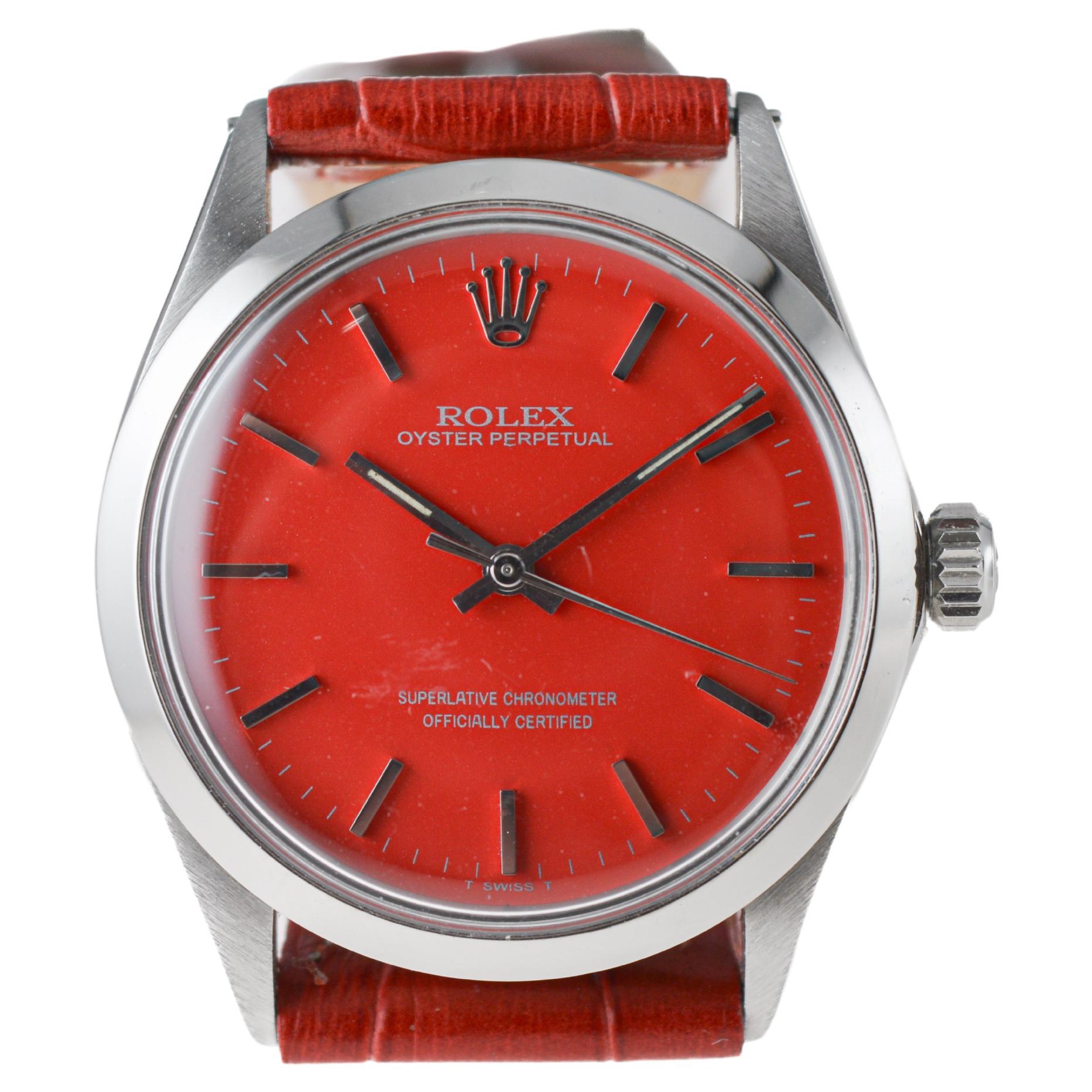 Rolex Stainless Steel Oyster Perpetual with Custom Red Dial circa, 1960's 3