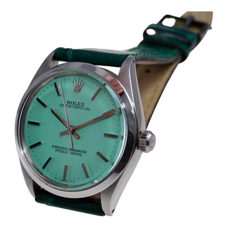 Rolex Stainless Steel Oyster Perpetual with Custom Tiffany Blue Dial 1970's 1