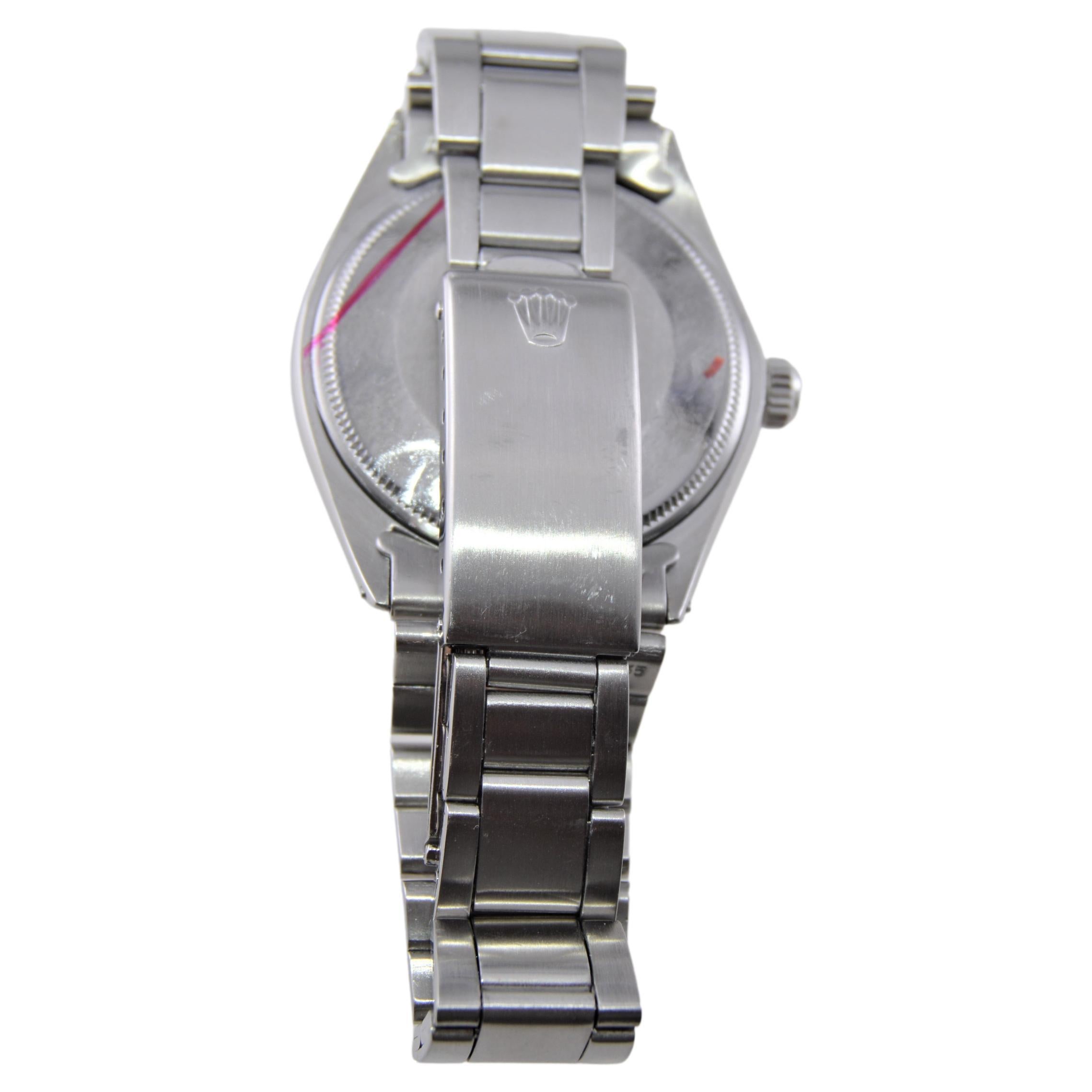 Women's or Men's Rolex Stainless Steel Oyster Perpetual With Factory Original Silver Dial 1970's For Sale
