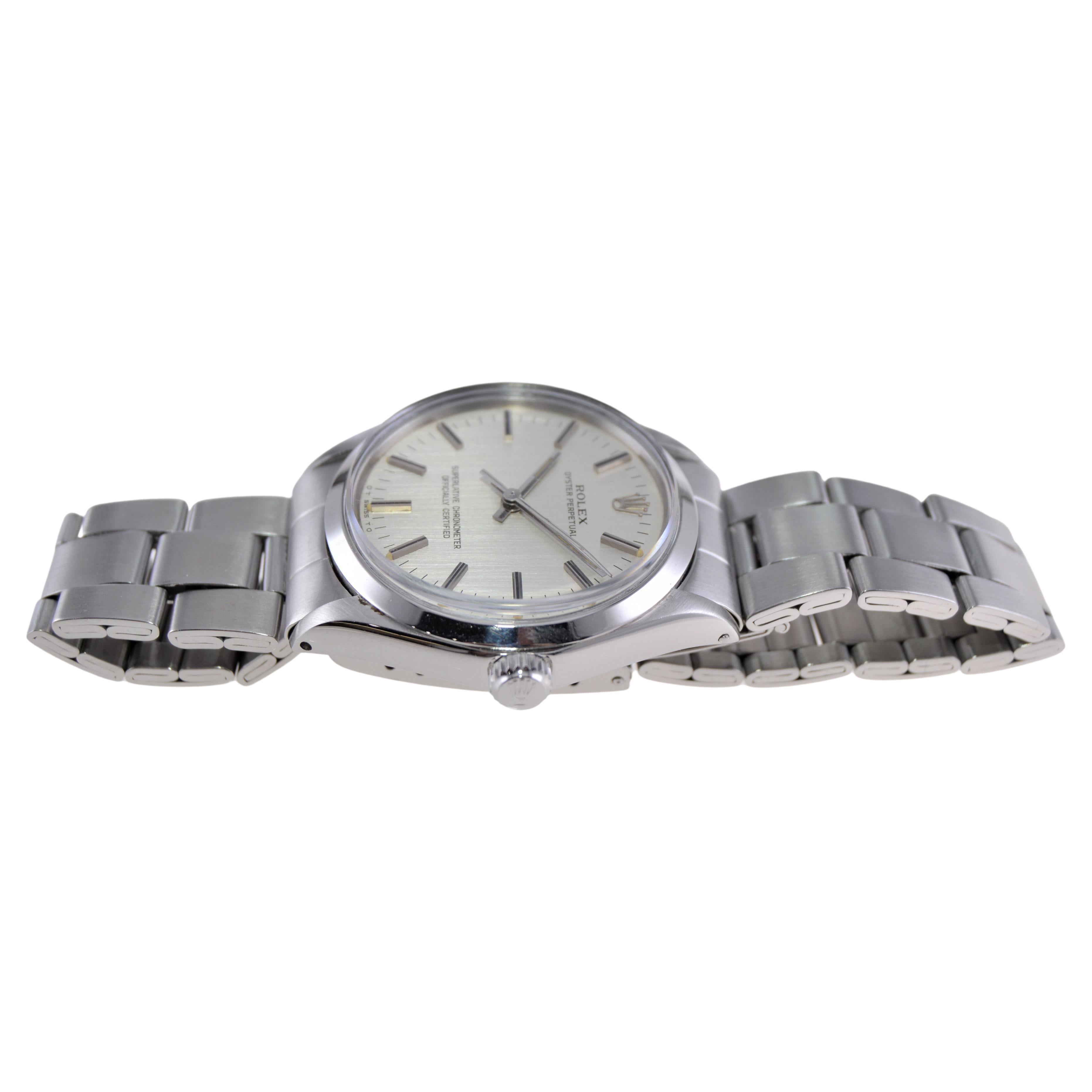 Rolex Stainless Steel Oyster Perpetual With Factory Original Silver Dial 1970's For Sale 2