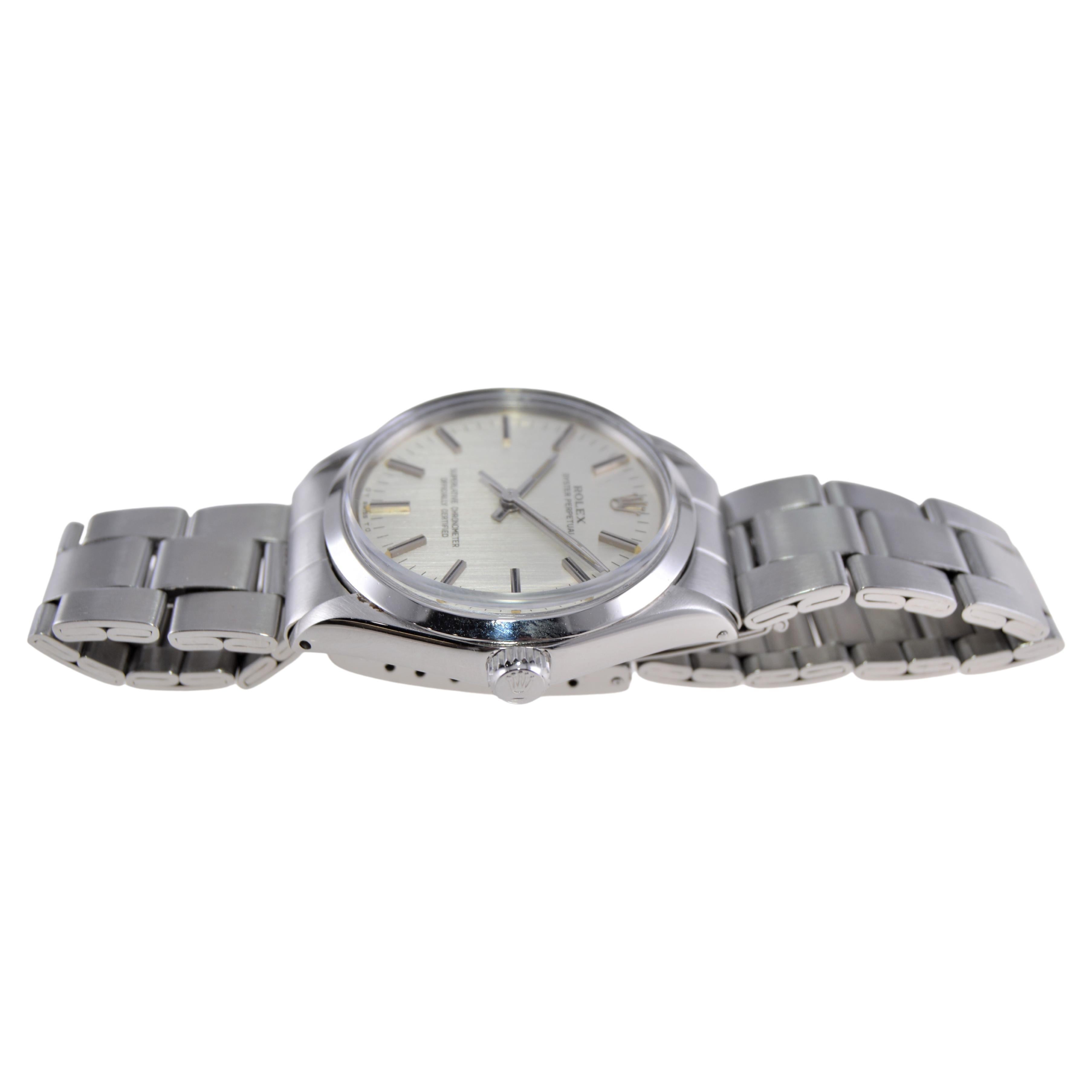 Rolex Stainless Steel Oyster Perpetual With Factory Original Silver Dial 1970's For Sale 2