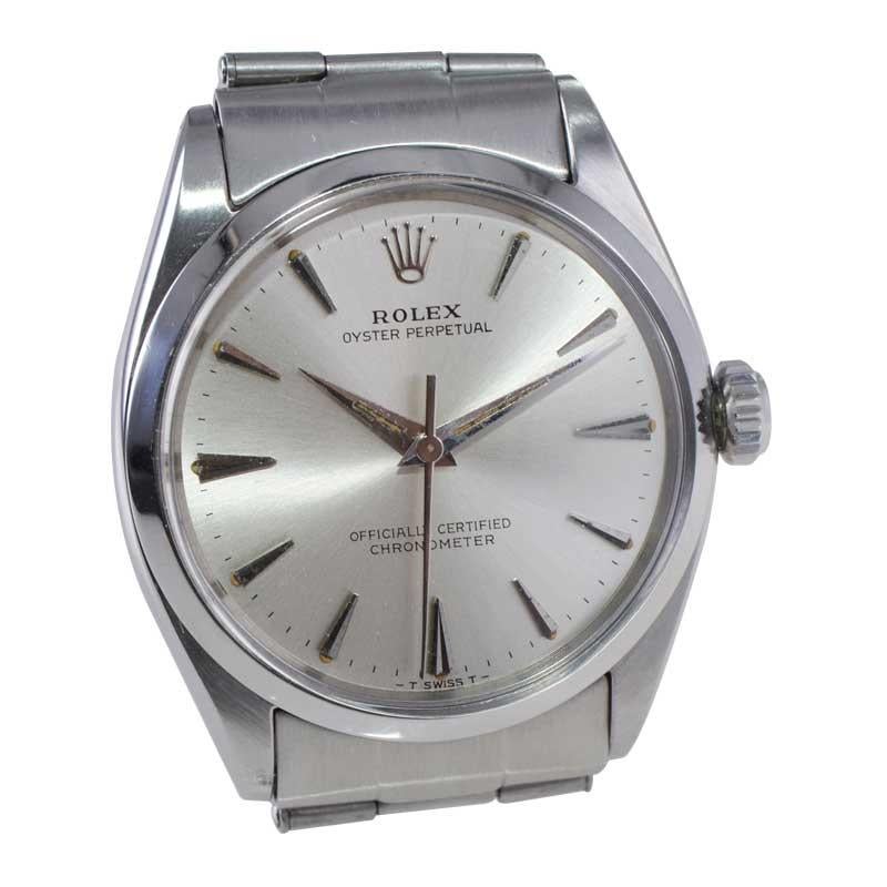 Women's or Men's Rolex Stainless Steel Oyster Perpetual with Original Dial and Bracelet, 1957 For Sale