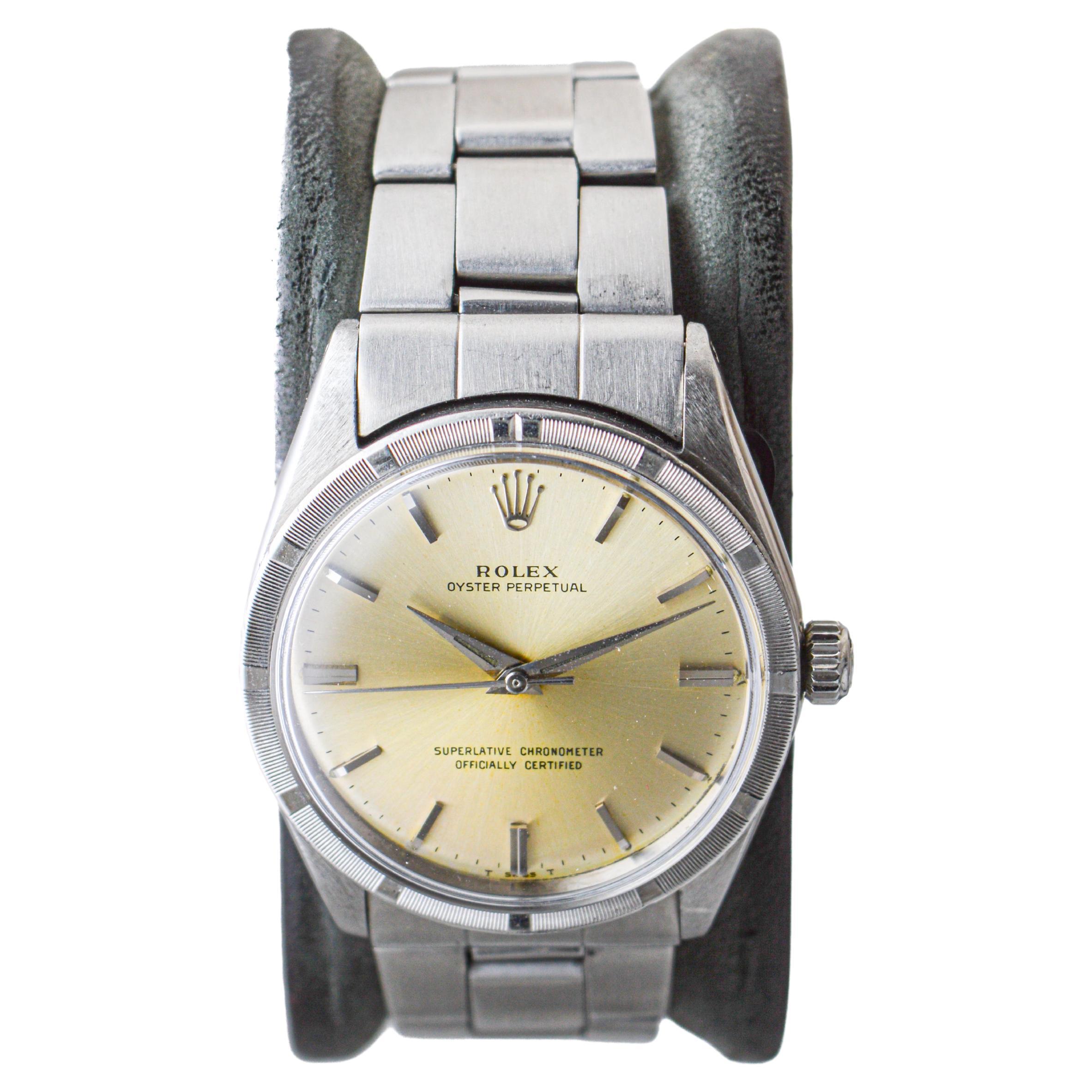 Rolex Stainless Steel Oyster Perpetual With Original Patinated Dial 1960's In Excellent Condition For Sale In Long Beach, CA
