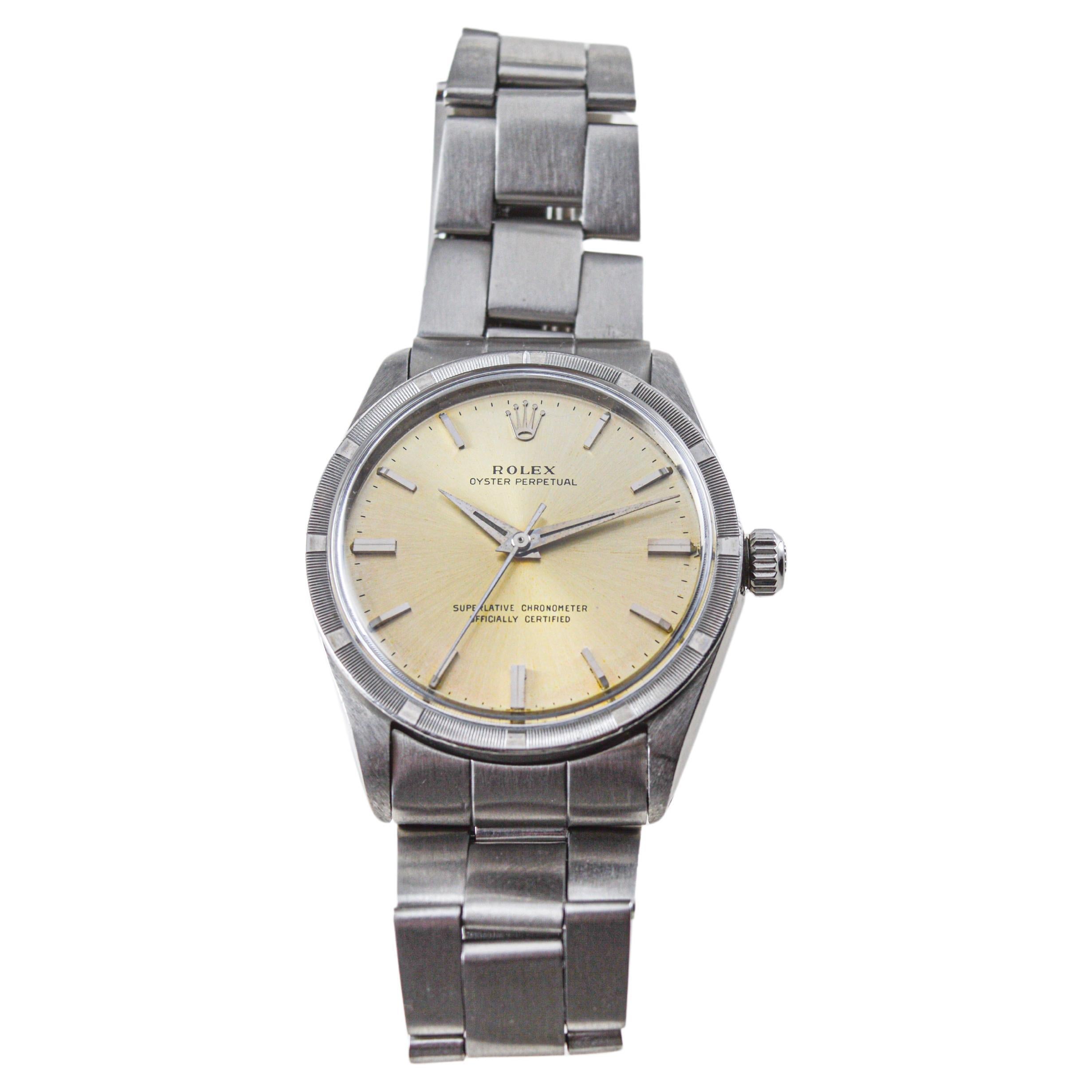 Rolex Stainless Steel Oyster Perpetual With Original Patinated Dial 1960's For Sale 1