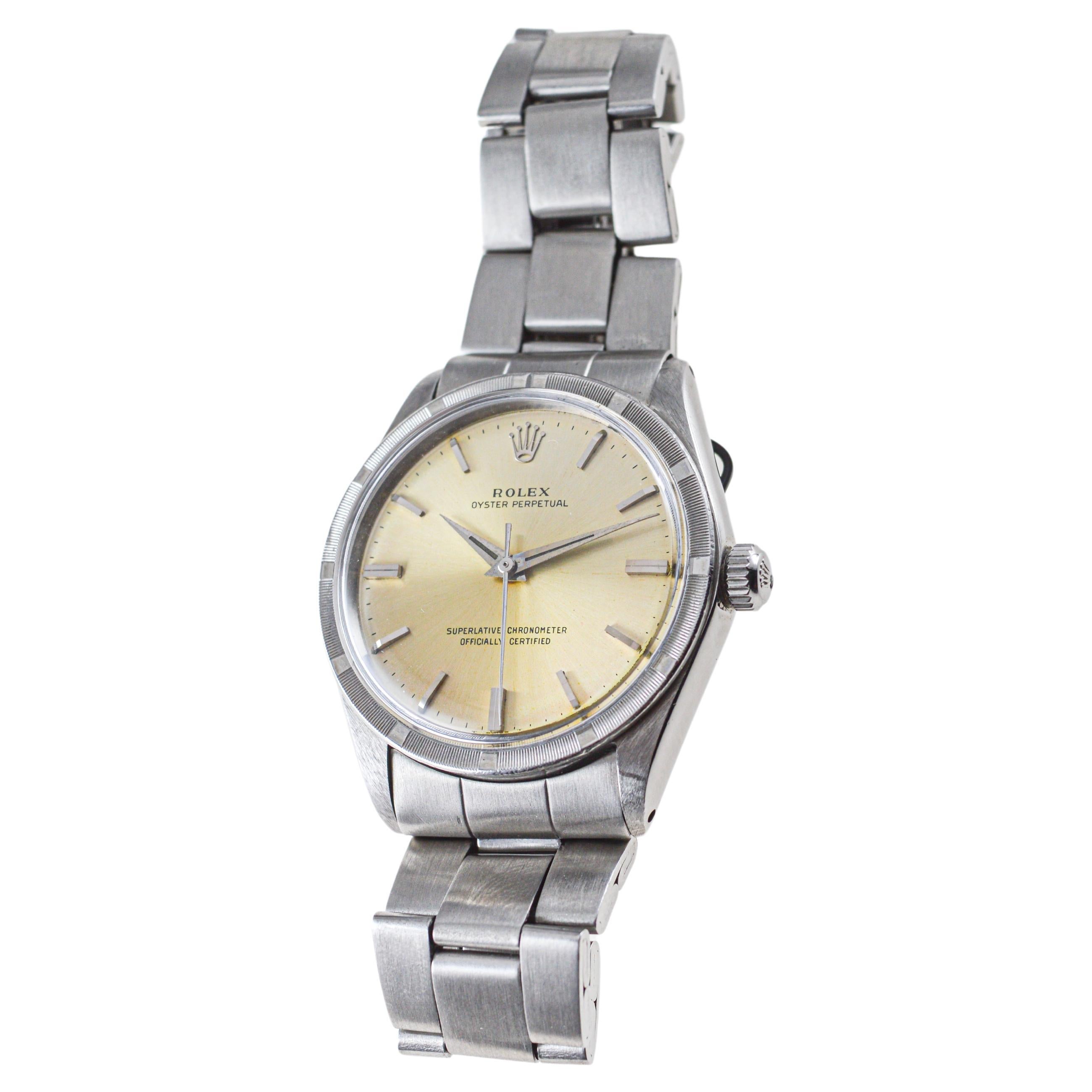 Rolex Stainless Steel Oyster Perpetual With Original Patinated Dial 1960's For Sale 1