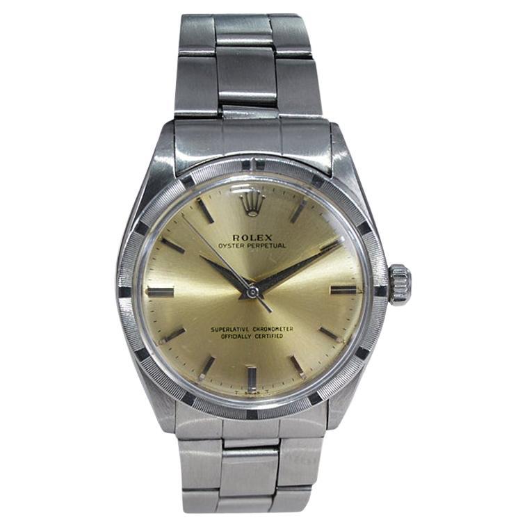 Rolex Stainless Steel Oyster Perpetual With Original Patinated Dial 1960's For Sale 4