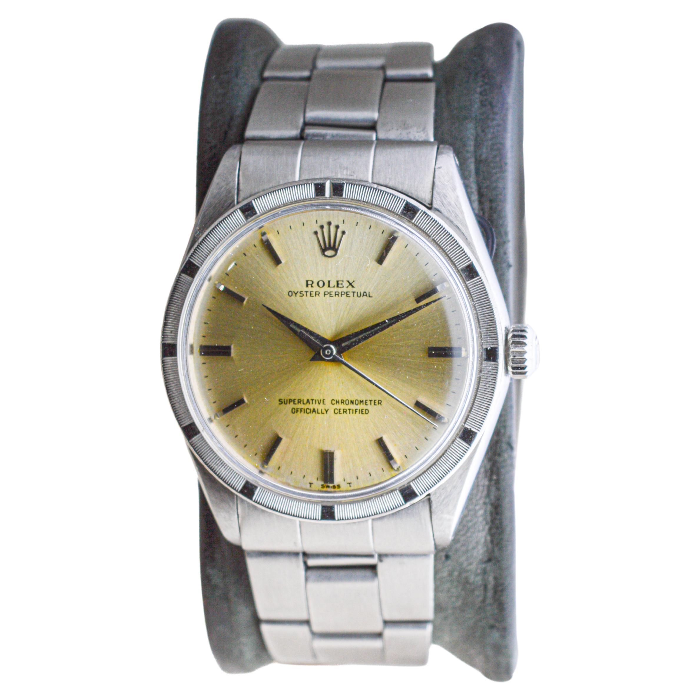 Rolex Edelstahl Oyster Perpetual mit original patiniertem Zifferblatt 1960er Jahre