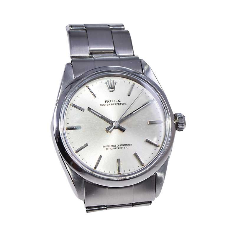 Rolex Stainless Steel Oyster Perpetual with Original Riveted Bracelet Mid 1960's In Excellent Condition In Long Beach, CA
